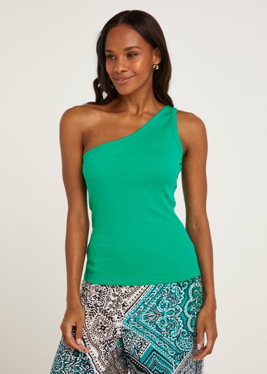 Green Ribbed One Shoulder Vest Top