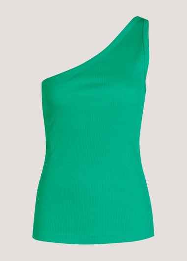 Green Ribbed One Shoulder Vest Top