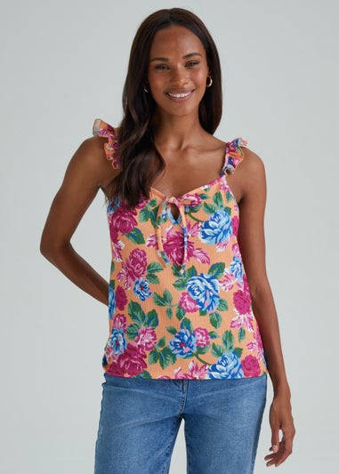 Floral Frill Strap Vest Top