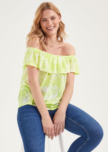 Lime Palm Leaf Print Bardot Top