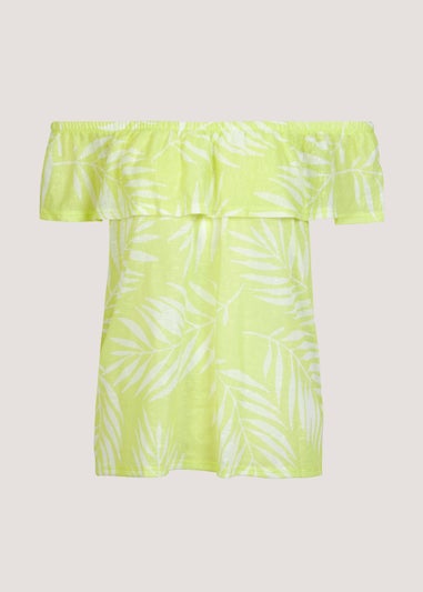 Lime Palm Leaf Print Bardot Top