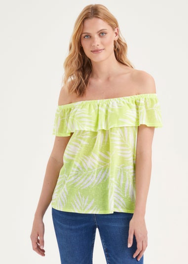 Lime Palm Leaf Print Bardot Top