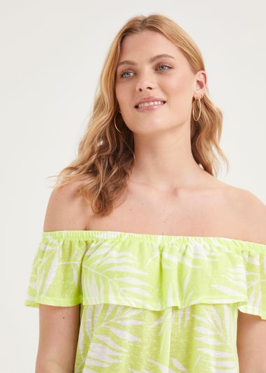 Lime Palm Leaf Print Bardot Top