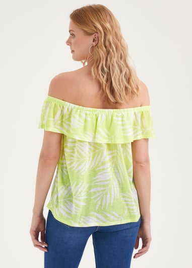 Lime Palm Leaf Print Bardot Top