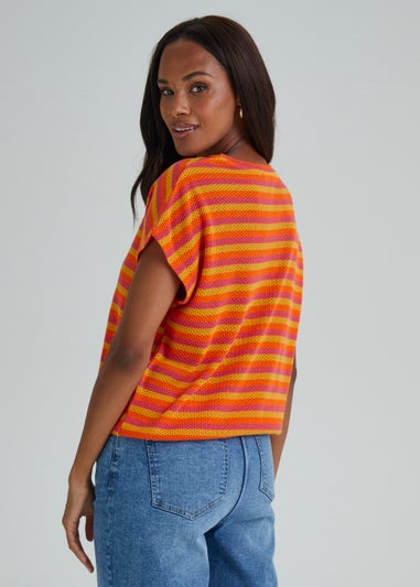 Orange Stripe Jacquard Bubble Hem Top