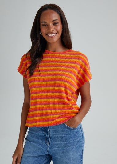 Orange Stripe Jacquard Bubble Hem Top