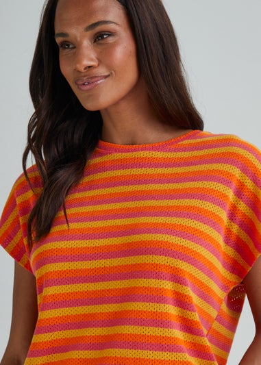 Orange Stripe Jacquard Bubble Hem Top