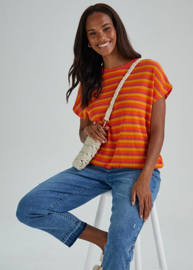 Orange Stripe Jacquard Bubble Hem Top