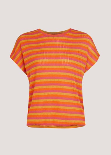 Orange Stripe Jacquard Bubble Hem Top