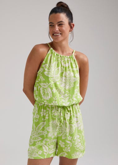 Lime Tropical Floral Playsuit