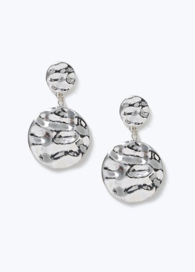 Silver Bashed Metal Drop Earrings
