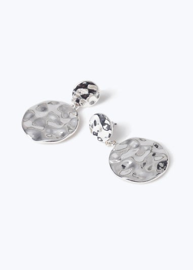 Silver Bashed Metal Drop Earrings