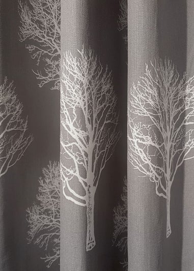 Fusion Woodland Trees Grey Eyelet Curtains