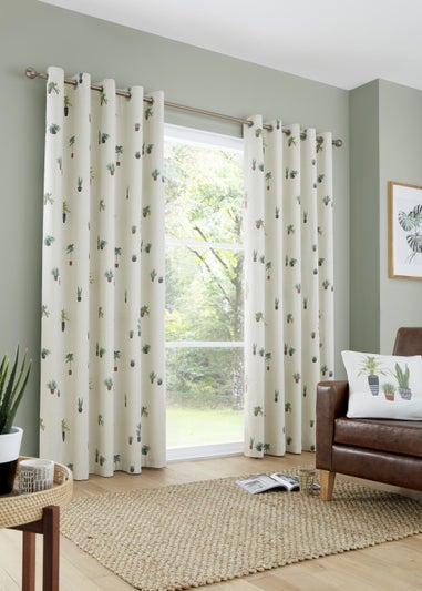 Fusion Cactus Pair of Eyelet Curtains