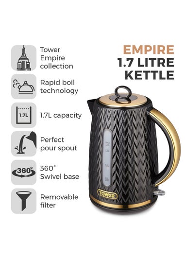 Tower Empire 3KW 1.7L Kettle Black with Brass Accents