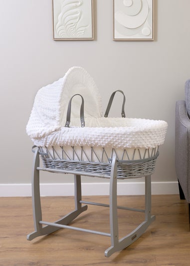 Clair de Lune White Dimple - Grey Wicker Moses Basket