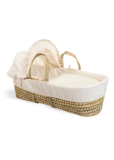 Clair de Lune Cream Waffle Palm Moses Basket with Natural Folding Stand