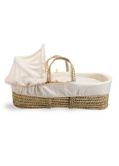 Clair de Lune Cream Waffle Palm Moses Basket with Natural Folding Stand