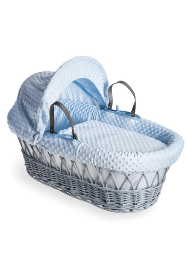Clair de Lune Blue Dimple Wicker Moses Basket With Deluxe Rocking Stand