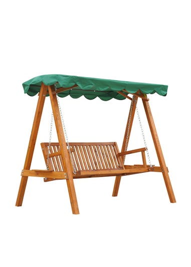 Outsunny Green 3 Seater Wooden Garden Swing Chair (200cm x 130cm x 185cm)