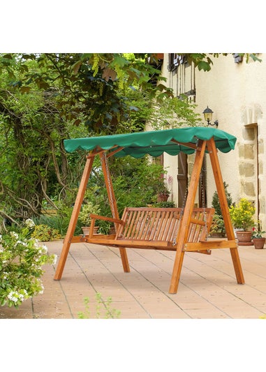 Outsunny Green 3 Seater Wooden Garden Swing Chair (200cm x 130cm x 185cm)