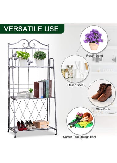 Outsunny 3 Tier Metal Folding Plant Stand (44cm x 25cm x 96cm)