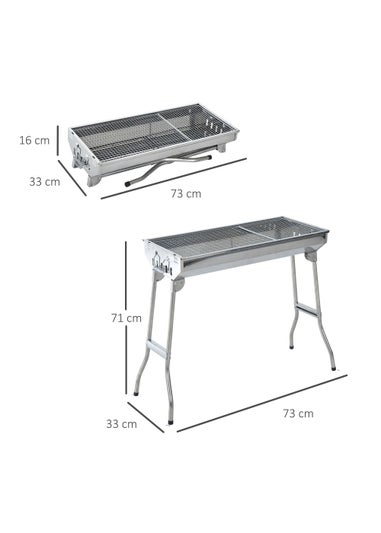 Outsunny Portable Stainless Steel Charcoal Barbecue (73cm x 33cm x 71cm)