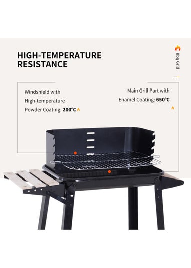 Outsunny Trolley Charcoal BBQ Barbecue Grill with Side Trays Storage Shelf and Wheels