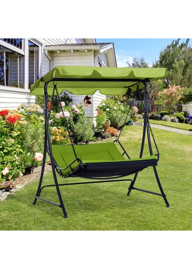 Outsunny 2 Seater Garden Swing Seat Bed, Sun Lounger with Adjustable Canopy Green