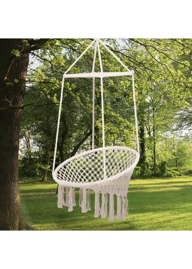 Outsunny Hammock Macramé Hanging Rope Chair Hanging Seat Rope Patio, Porch, Tree, Beige