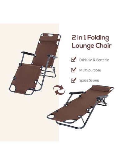 Outsunny 2 in 1 Sun Lounger Folding Reclining Chair Garden Adjustable Back with Pillow