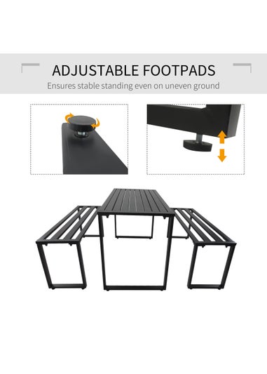 Outsunny 3 PCs Garden Table & Benches Set - Black