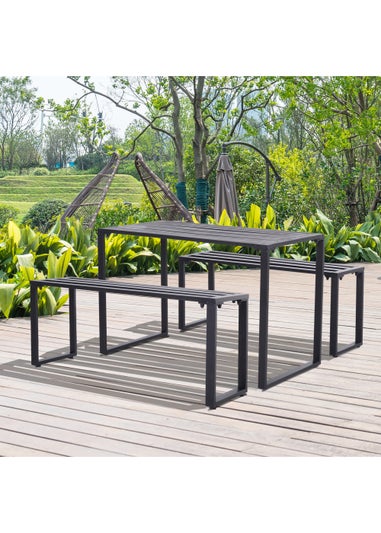 Outsunny 3 PCs Garden Table & Benches Set - Black