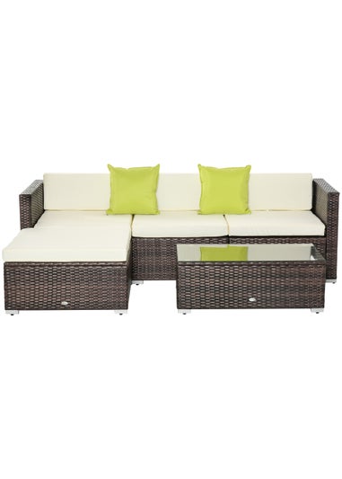 Outsunny 5 Pieces PE Rattan Garden Furniture Set with Cushions, Outdoor Corner Sofa