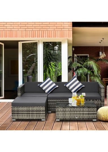 Outsunny 5 Pieces PE Rattan Garden Furniture Set with Cushions, Outdoor Corner Sofa
