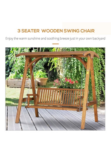 Outsunny Sand 3 Seater Wooden Garden Swing Chair (200cm x 125cm x 185cm ...