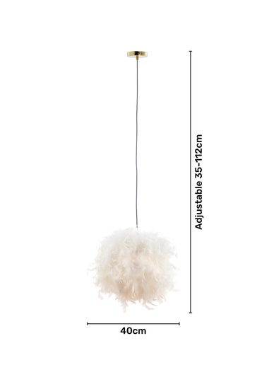 BHS White Plume Feather Ball Pendant Light (112cm x 40cm x 40cm)