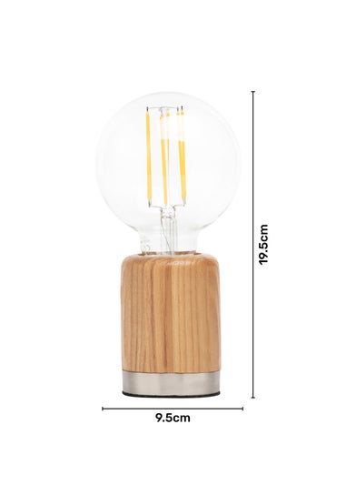 BHS Theo Wooden Table Lamp with Bulb (19.5cm x 9.5cm x 9.5cm)