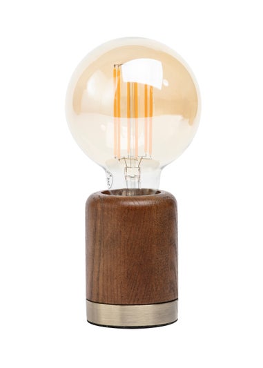 BHS Theo Wooden Table Lamp with Bulb (19.5cm x 9.5cm x 9.5cm)