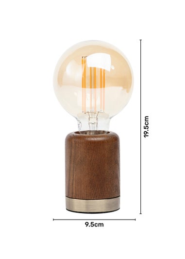 BHS Theo Wooden Table Lamp with Bulb (19.5cm x 9.5cm x 9.5cm)