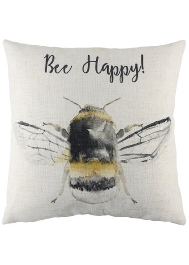 Evans Lichfield Bee Happy Slogan Cushion (43cm x 43cm x 8cm)