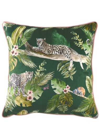 Evans Lichfield Jungle Leopard Velvet Cushion (43cm x 43cm x 8cm)