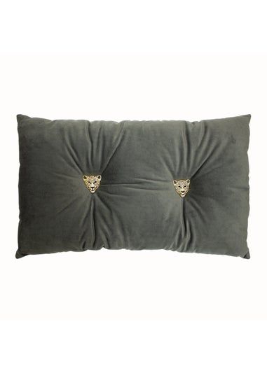 Paoletti Panther Button Velvet Cushion (30cm x 50cm x 8cm)