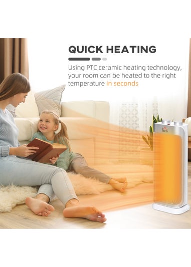 HOMCOM Indoor Space Heater Oscillating Ceramic Heater (17cm x 13cm x 41.5cm)