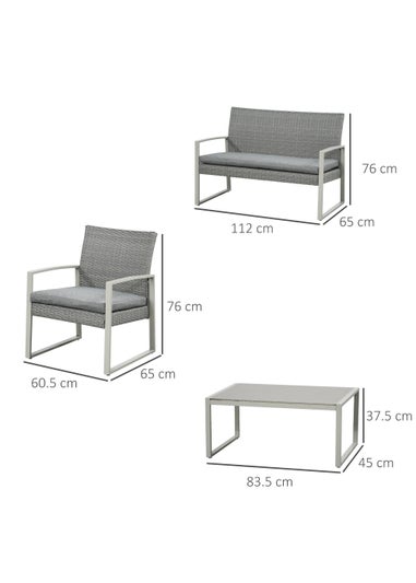 Outsunny 4 Piece Grey Wicker 4 Piece Garden Sofa Set (76cm x 60.5cm x 112cm)