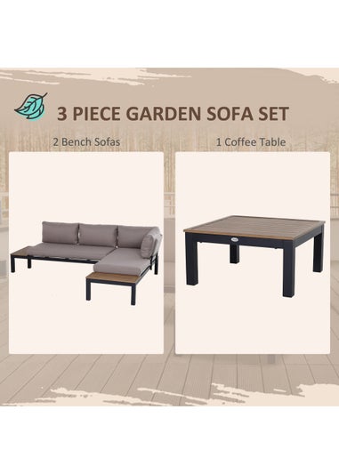 Outsunny 3 PCs Garden Sofa Set with Cushion -Grey (69cm x 74cm x 64cm)