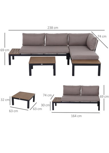 Outsunny 3 PCs Garden Sofa Set with Cushion -Grey (69cm x 74cm x 64cm)