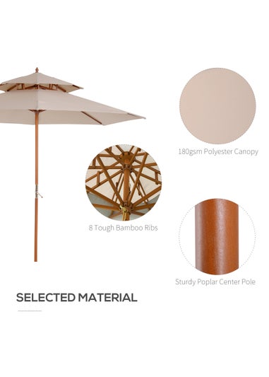 Outsunny Beige Wood Sun Umbrella (260cm x 270cm x 270cm)