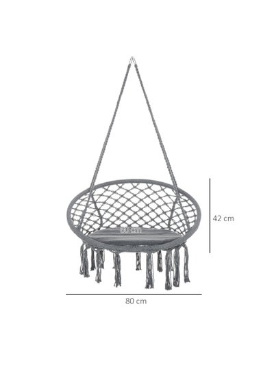 Outsunny Outdoor Cotton-Polyester Blend Macramé Hanging Rope Chair with Cushion, Portable Garden Chair