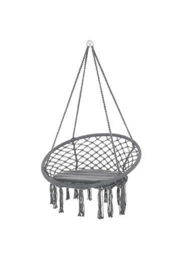 Outsunny Outdoor Cotton-Polyester Blend Macramé Hanging Rope Chair with Cushion, Portable Garden Chair